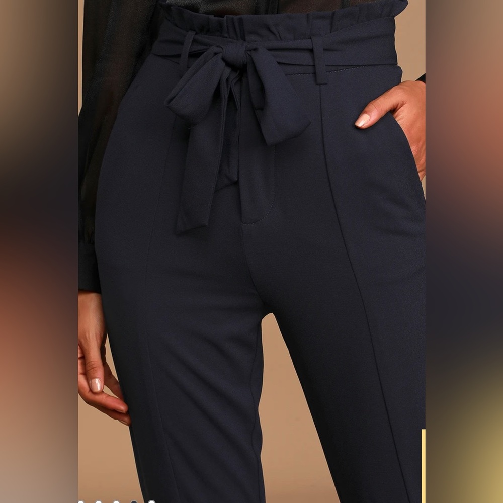 Lulu’s Navy Blue Paper Bag Waist Pants